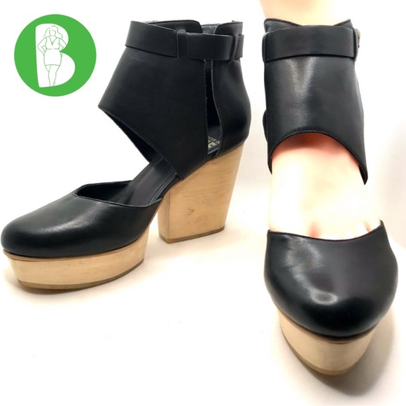 FORTRESS OF INCA HAND MADE BLACK LEATHER AND BEIGE PLATFORM HEELS (6) - Picture 1 of 13
